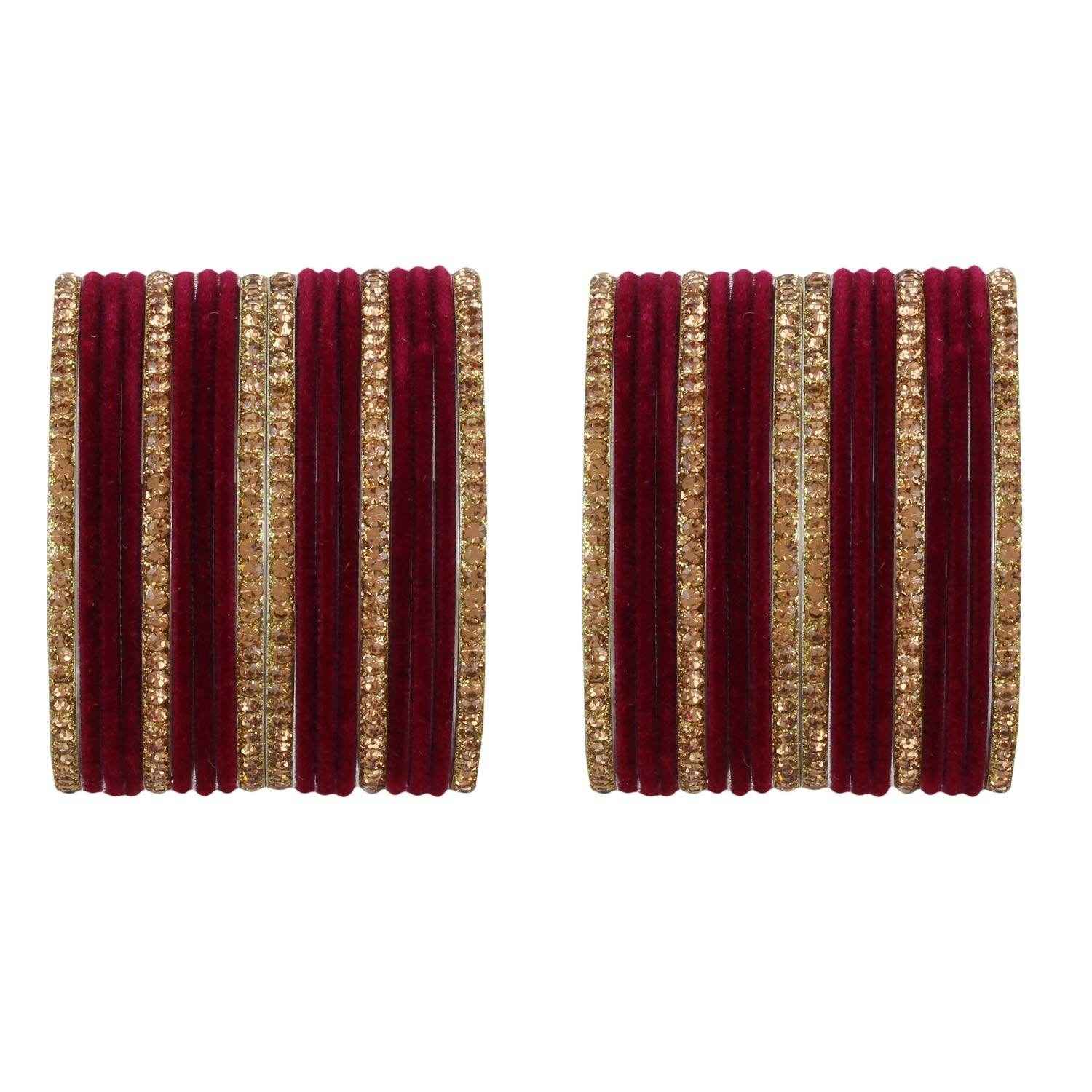 T4 Jewels Velvet Bangle Set With Golden Bangles-69