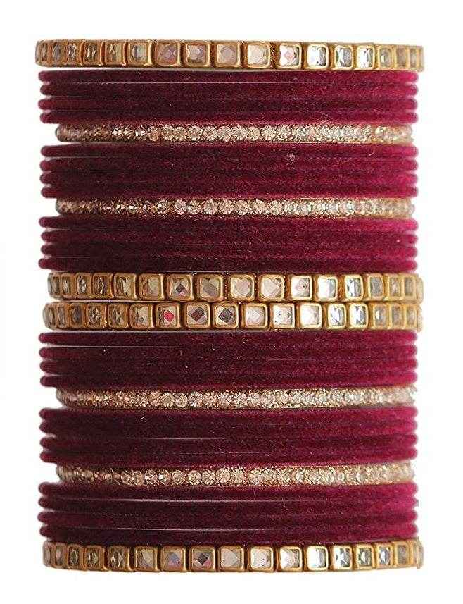 T4 Jewels 18k Gold Plated Zircon Stones And Beads Studded Fashion Jewellery Metal Bangles Set - 68NO
