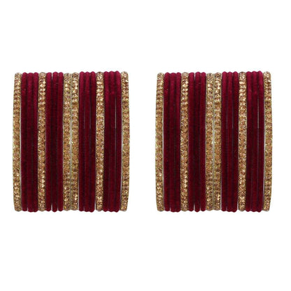 T4 Jewels Velvet Bangle Set With Golden Bangles-69