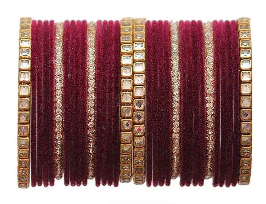 T4 Jewels 18k Gold Plated Zircon Stones And Beads Studded Fashion Jewellery Metal Bangles Set - 68NO