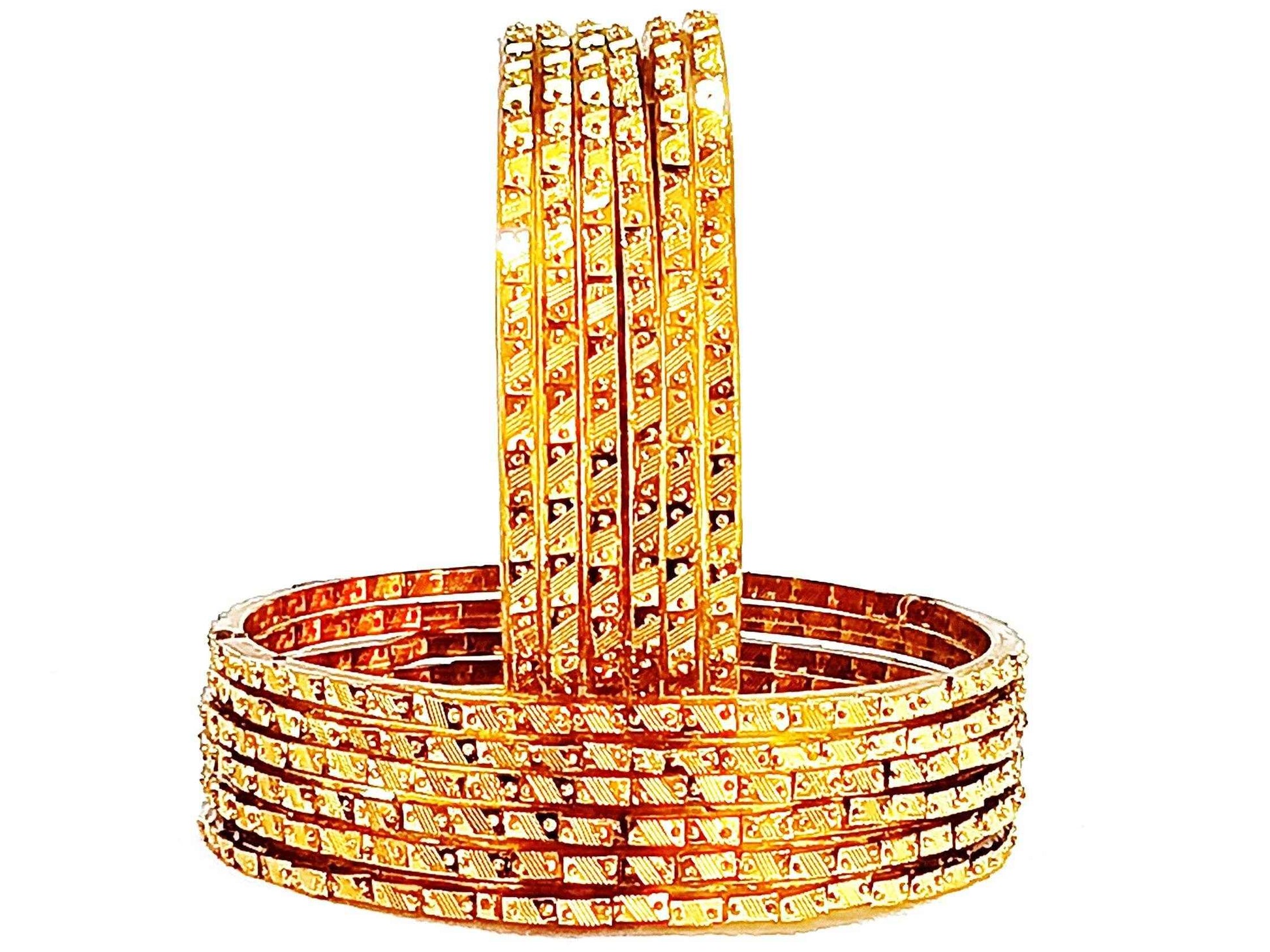 T4 Jewels (Large Size) Golden Color Glass Bangles (Pack Of 12)-MRT