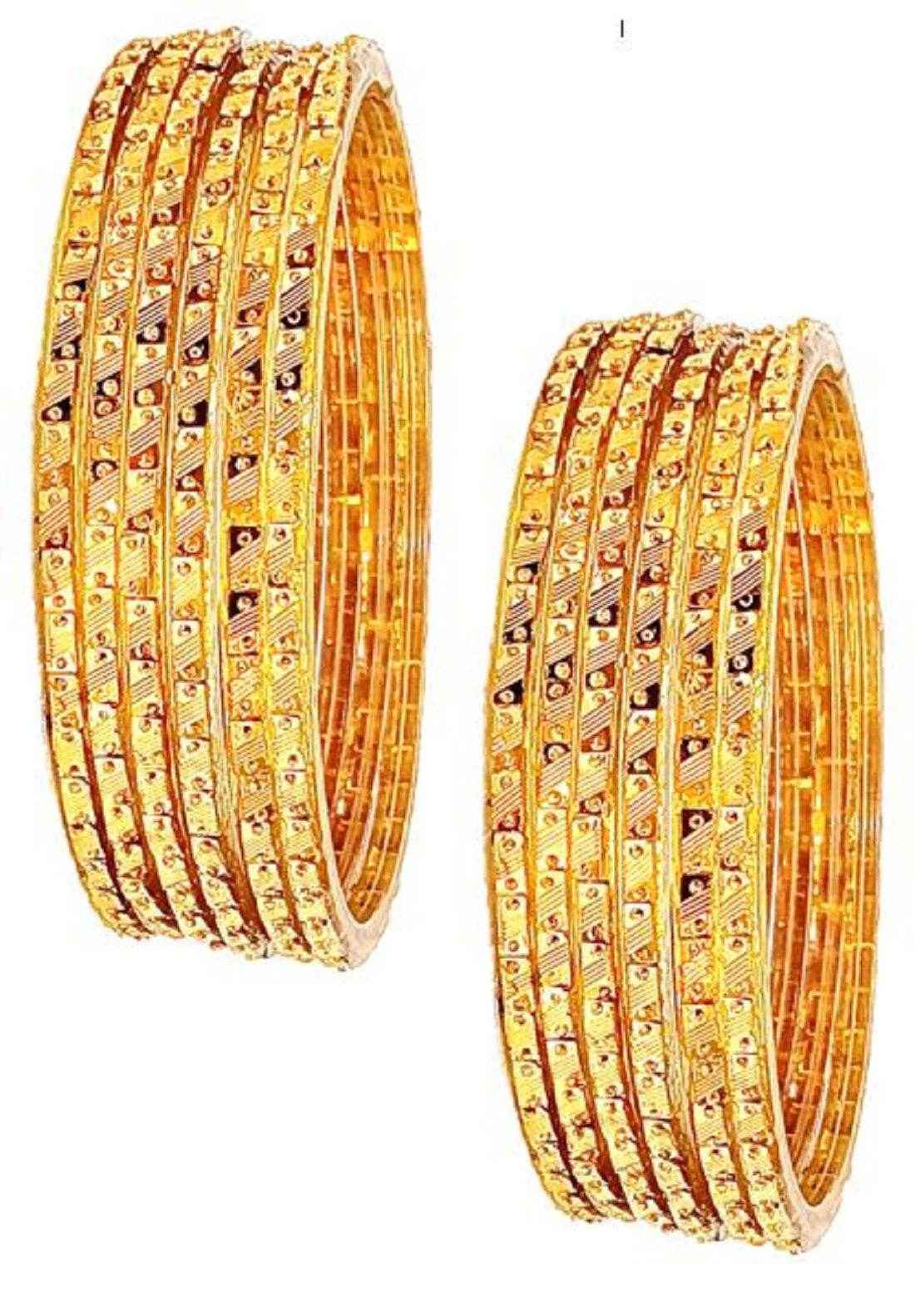 T4 Jewels (Large Size) Golden Color Glass Bangles (Pack Of 12)-MRT