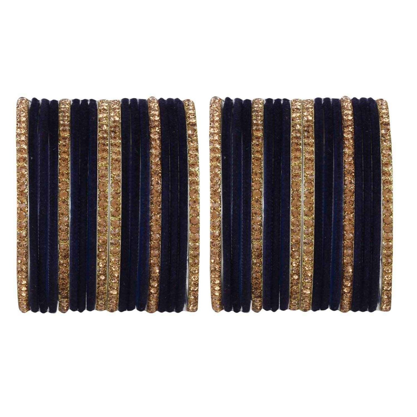 T4 Jewels Velvet Bangle Set With Golden Bangles-69