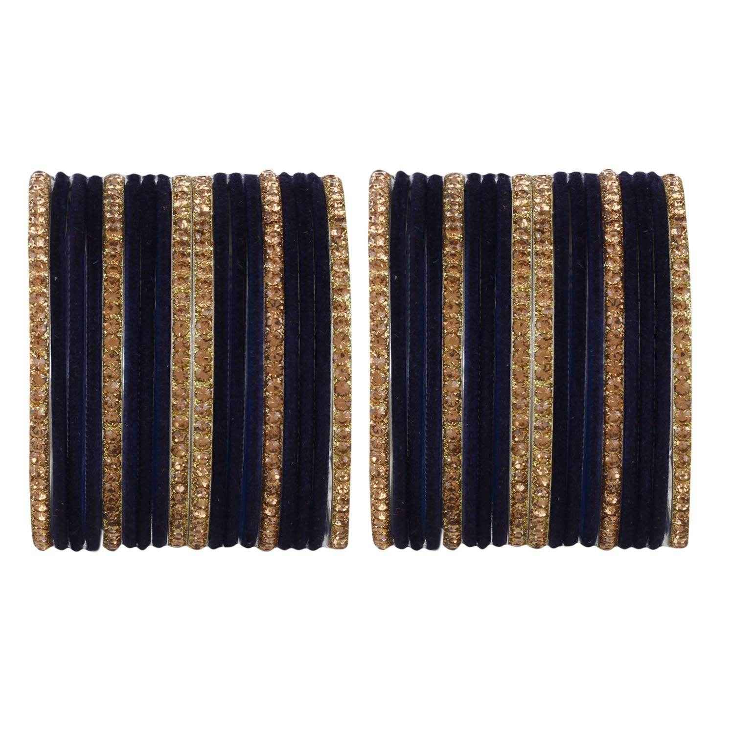 T4 Jewels Velvet Bangle Set With Golden Bangles-69