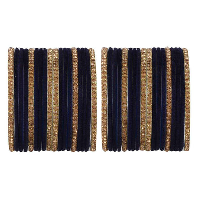T4 Jewels Velvet Bangle Set With Golden Bangles-69