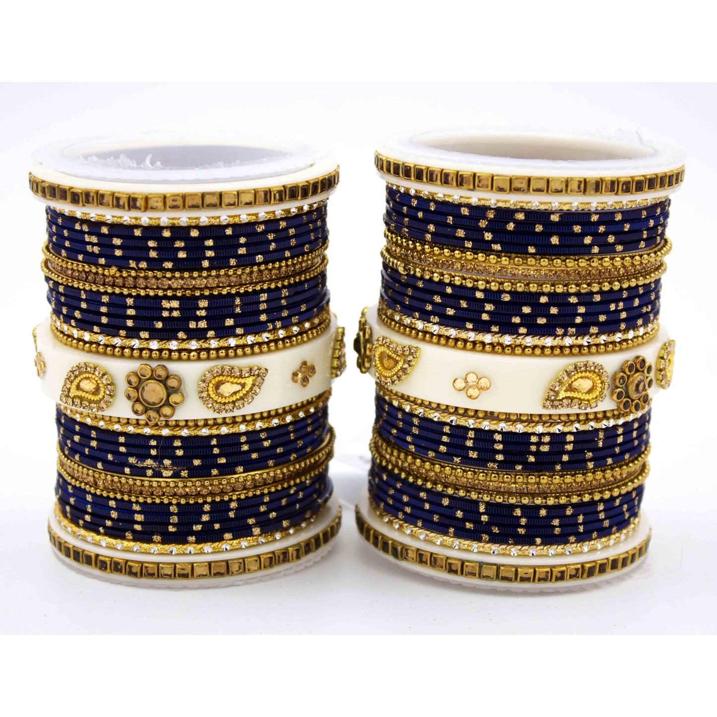 Traditonal Bridal Bangle set with golden dotted design Navy Blue T4 Jewels