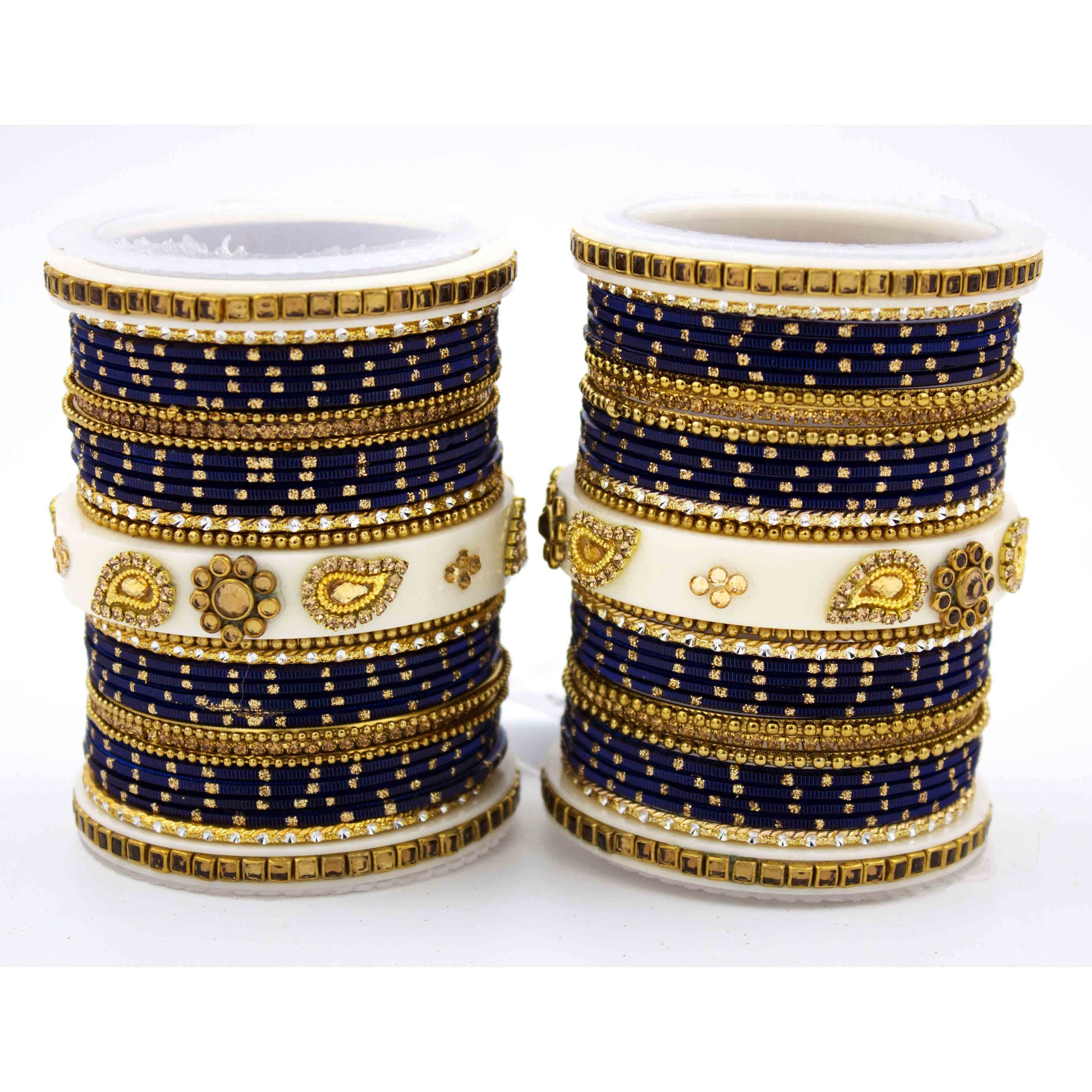 Traditonal Bridal Bangle set with golden dotted design Navy Blue T4 Jewels