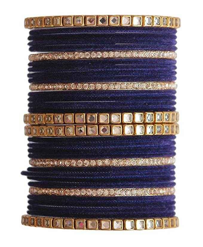 T4 Jewels 18k Gold Plated Zircon Stones And Beads Studded Fashion Jewellery Metal Bangles Set - 68NO