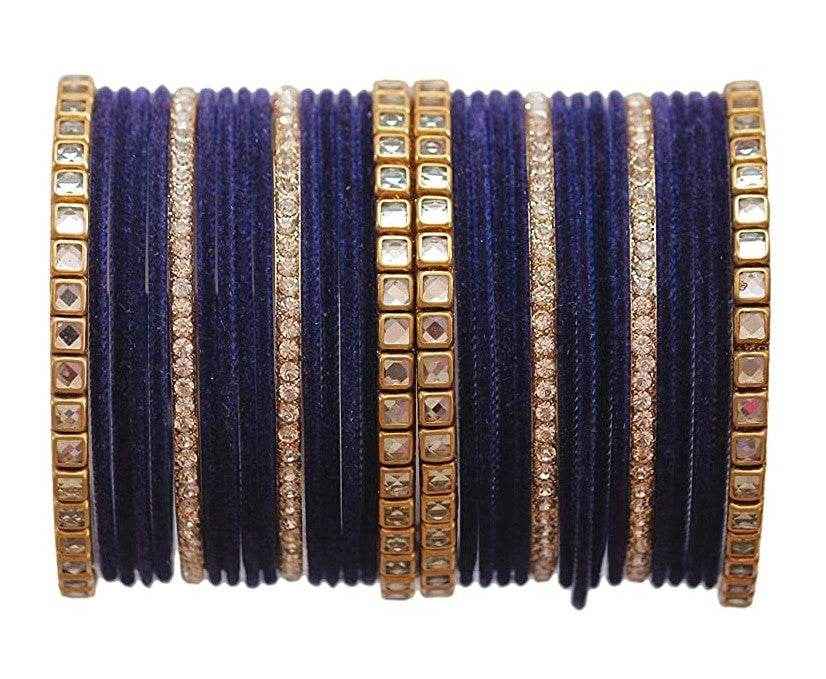 T4 Jewels 18k Gold Plated Zircon Stones And Beads Studded Fashion Jewellery Metal Bangles Set - 68NO