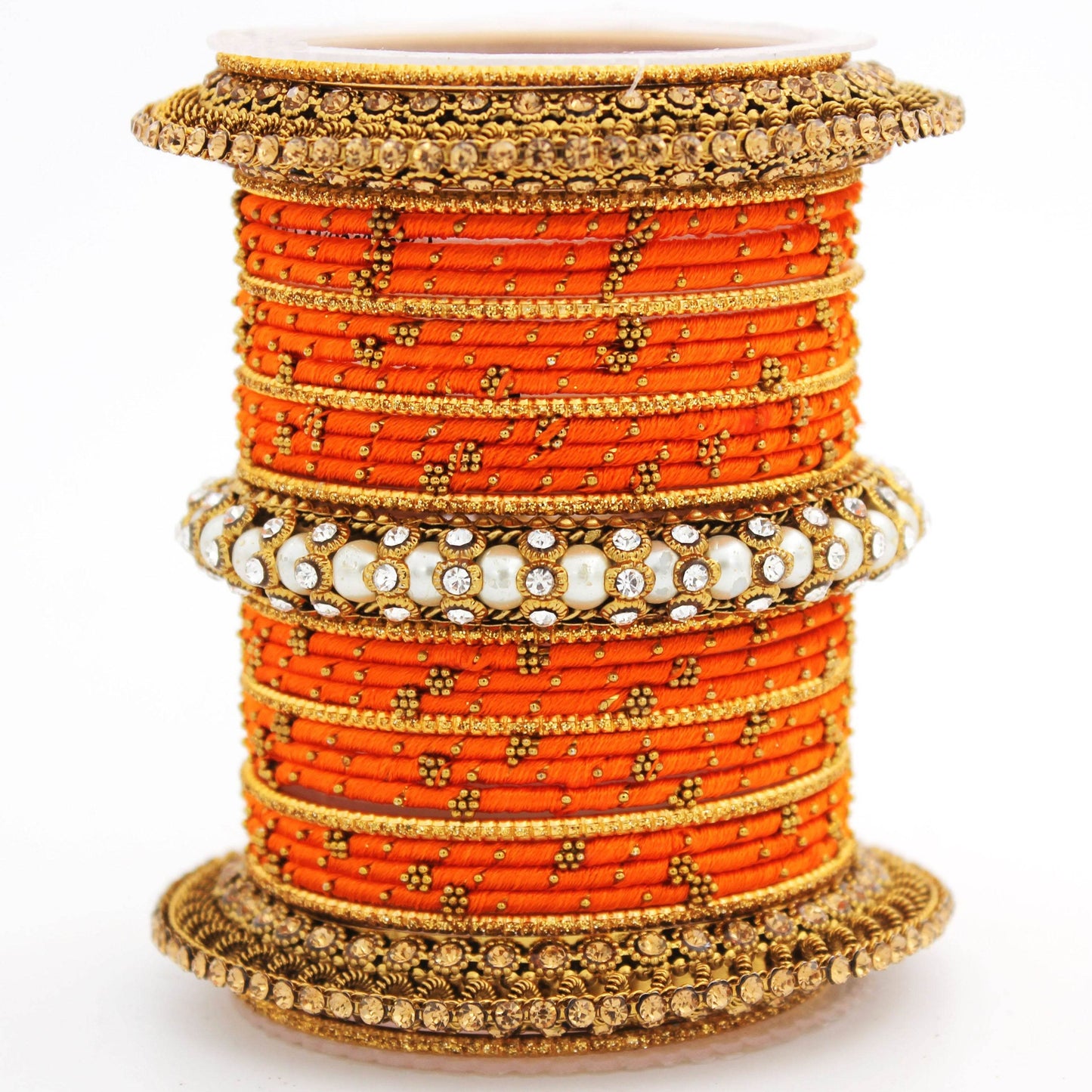 Traditional Thread bangle set with Pearl centre kada by T4 Jewels Orange T4 Jewels