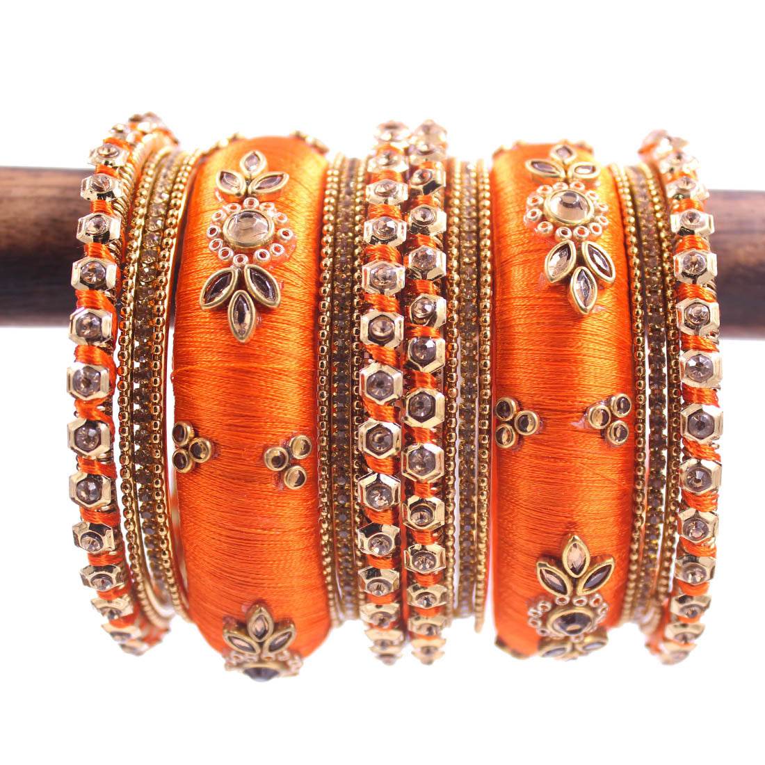 Traditional Thread Bangle set for Both hands by T4 Jewels Orange T4 Jewels