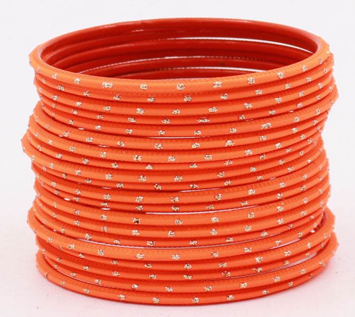 Set of 24 Plain Matte Textured Metal Bangles By T4 Jewels Orange T4 Jewels