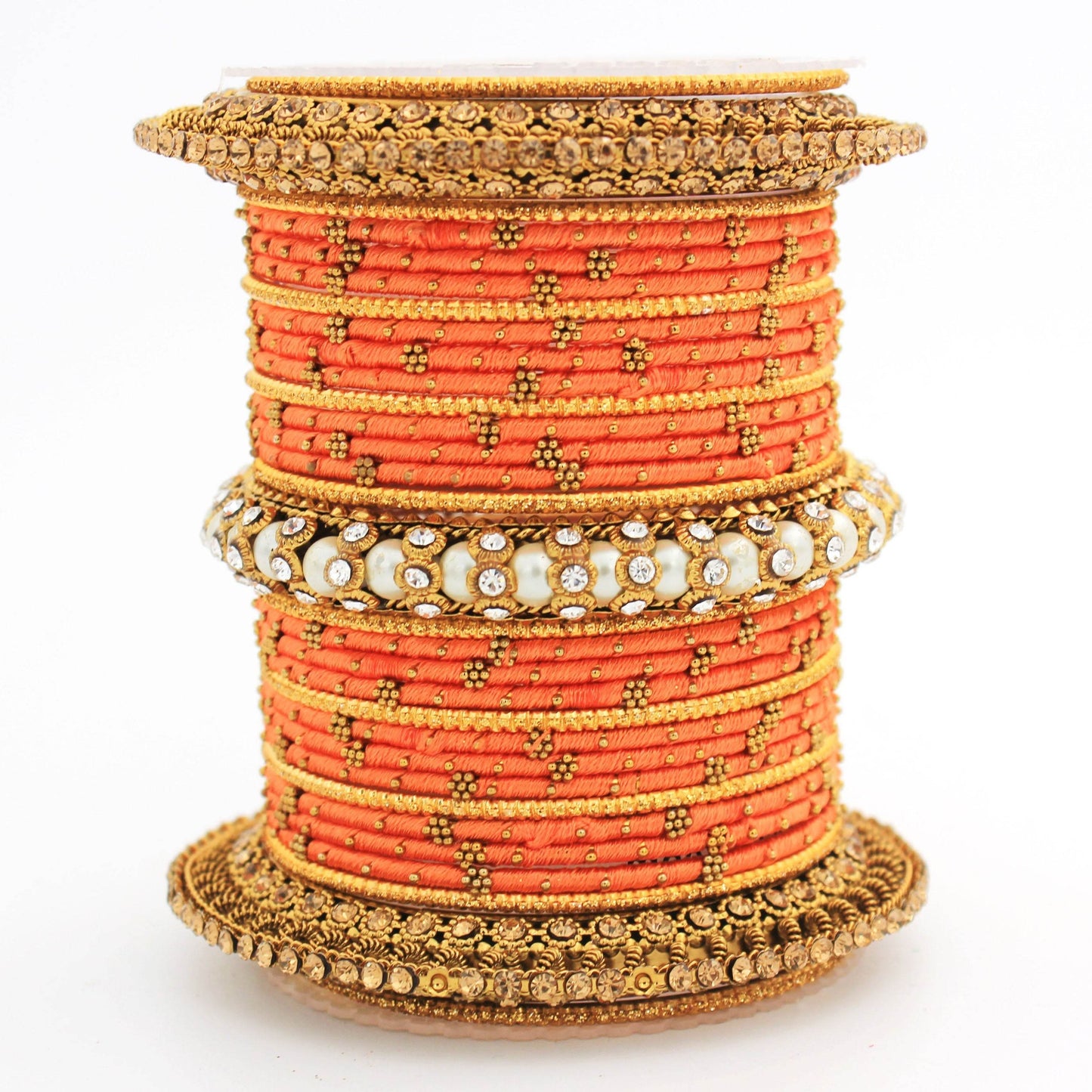 Traditional Thread bangle set with Pearl centre kada by T4 Jewels Peach T4 Jewels