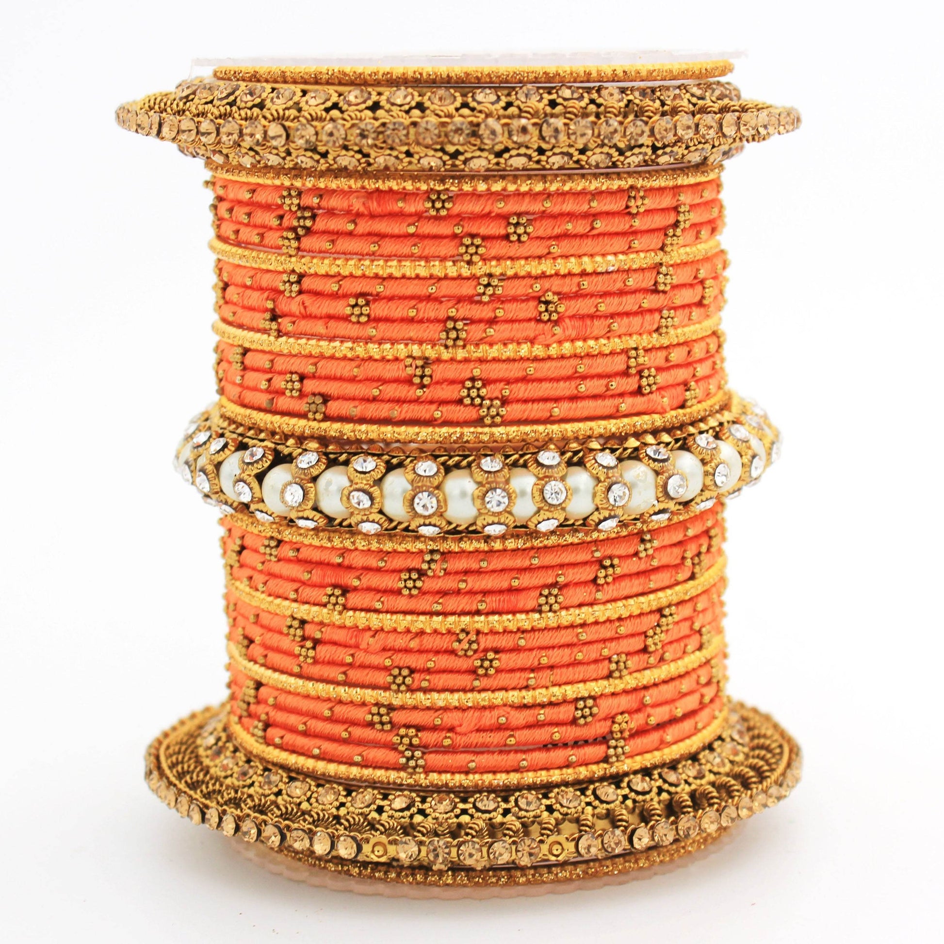 Traditional Thread bangle set with Pearl centre kada by T4 Jewels Peach T4 Jewels