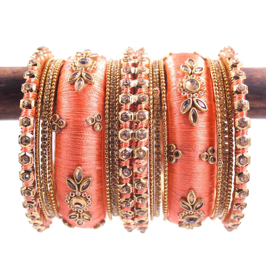 Traditional Thread Bangle set for Both hands by T4 Jewels Peach T4 Jewels