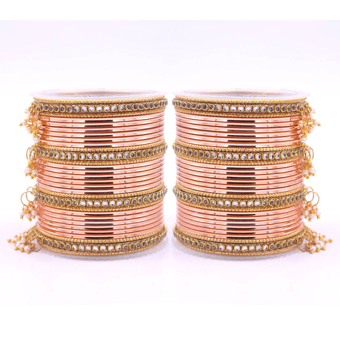 Shining Bangle Set with beaded Jhumki by T4 Jewels Peach T4 Jewels