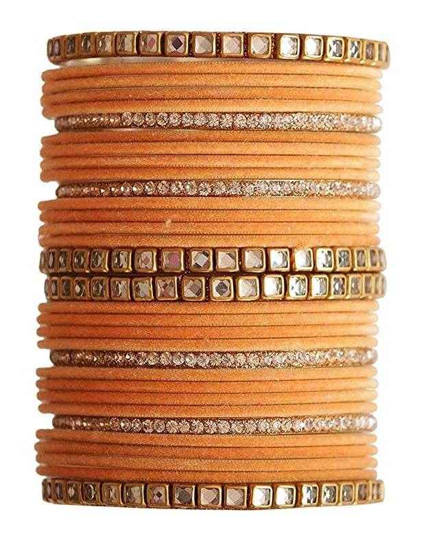 T4 Jewels 18k Gold Plated Zircon Stones And Beads Studded Fashion Jewellery Metal Bangles Set - 68NO