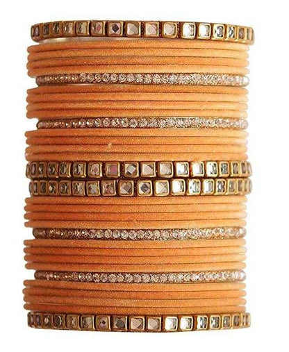 T4 Jewels 18k Gold Plated Zircon Stones And Beads Studded Fashion Jewellery Metal Bangles Set - 68NO