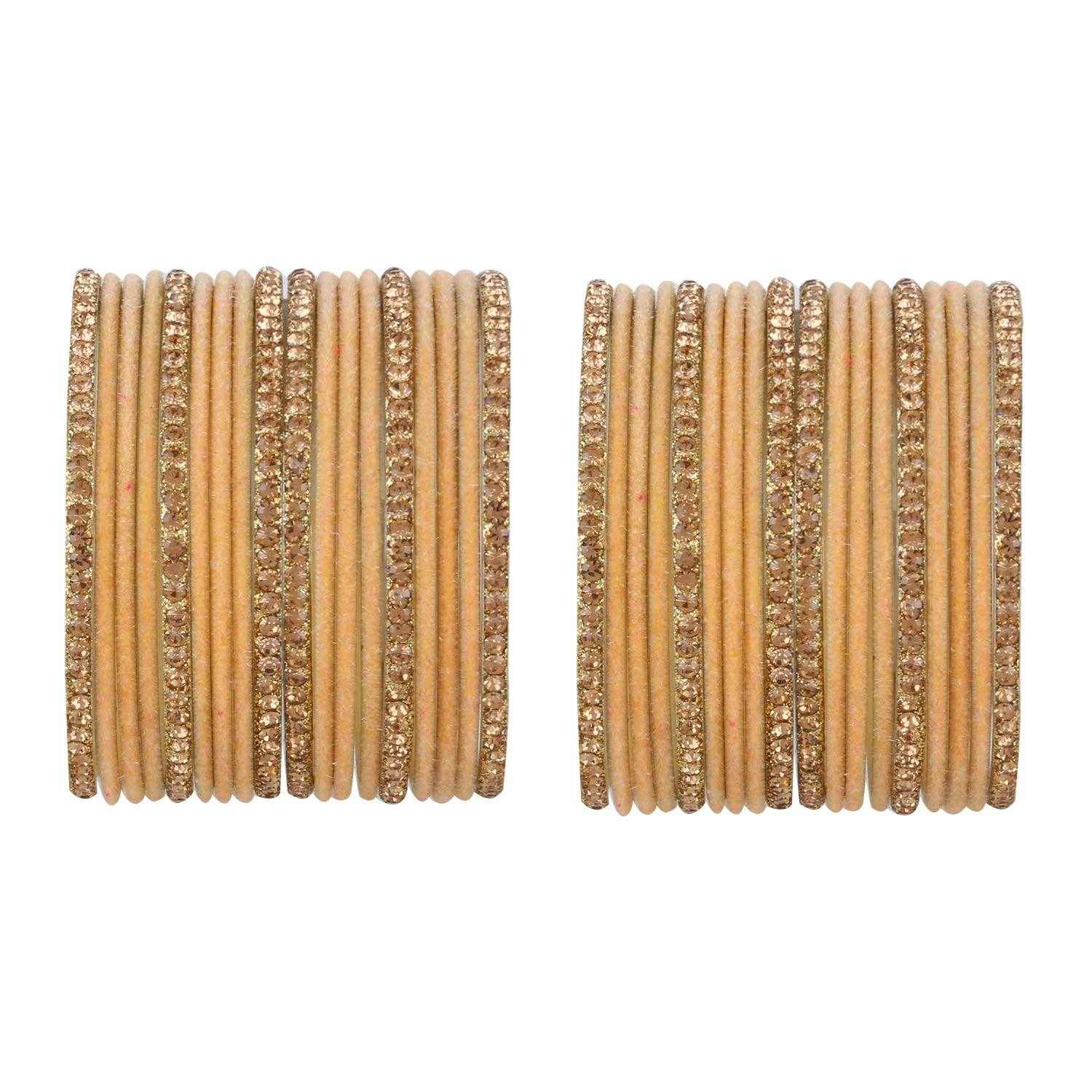 T4 Jewels Velvet Bangle Set With Golden Bangles-69