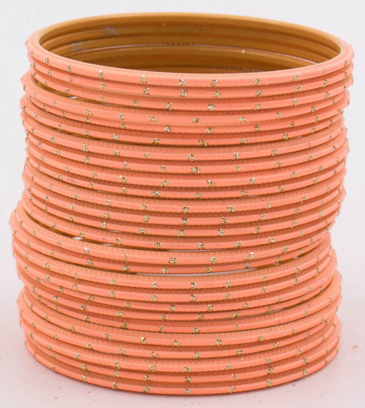 Set of 24 Plain Matte Textured Metal Bangles By T4 Jewels Peach T4 Jewels