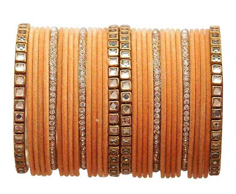 T4 Jewels 18k Gold Plated Zircon Stones And Beads Studded Fashion Jewellery Metal Bangles Set - 68NO