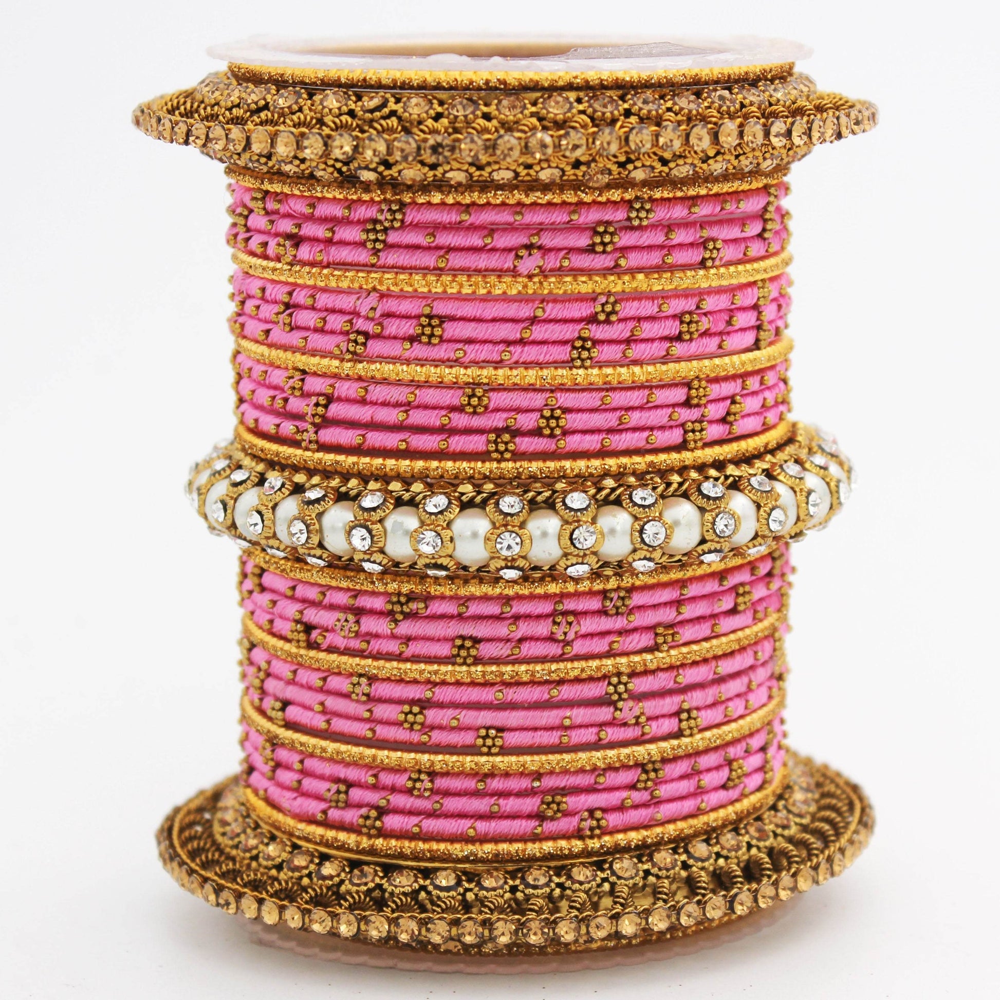 Traditional Thread bangle set with Pearl centre kada by T4 Jewels Pink T4 Jewels