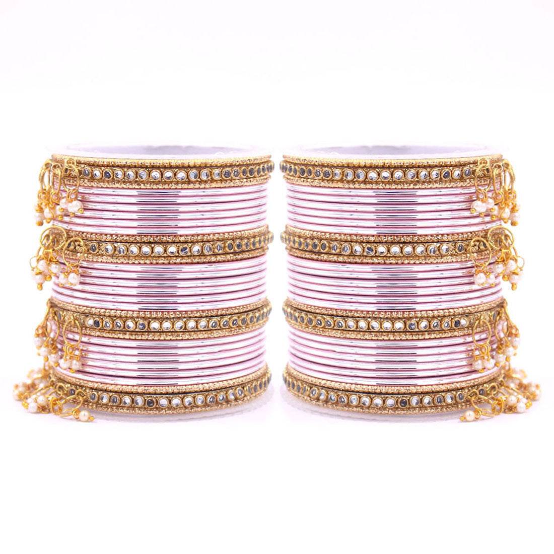 Shining Bangle Set with beaded Jhumki by T4 Jewels Pink T4 Jewels