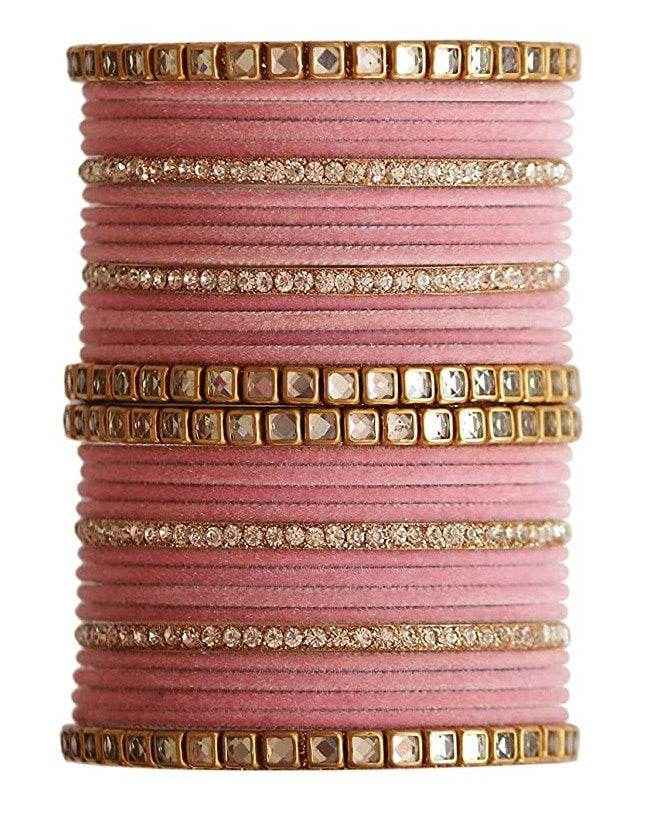 T4 Jewels 18k Gold Plated Zircon Stones And Beads Studded Fashion Jewellery Metal Bangles Set - 68NO