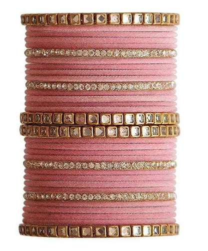 T4 Jewels 18k Gold Plated Zircon Stones And Beads Studded Fashion Jewellery Metal Bangles Set - 68NO