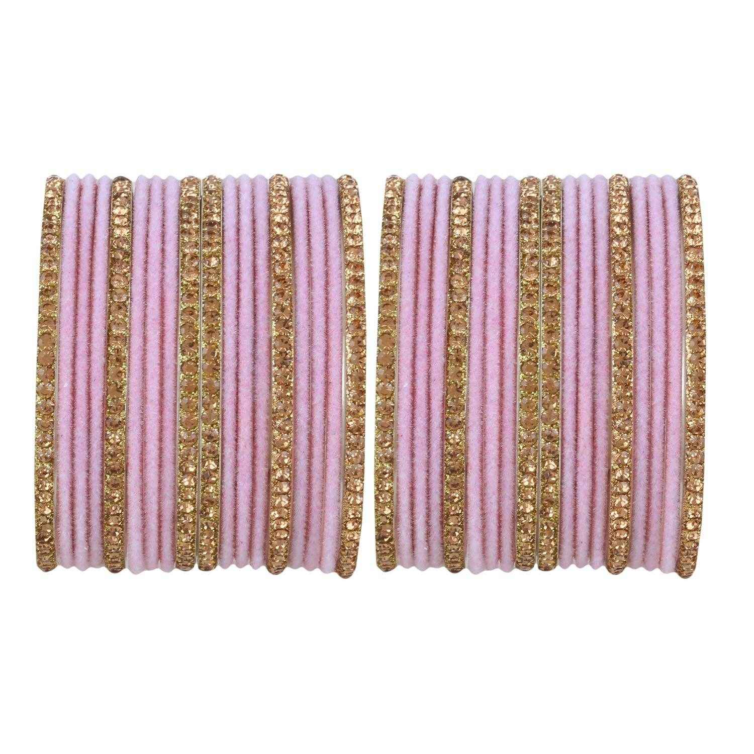 T4 Jewels Velvet Bangle Set With Golden Bangles-69