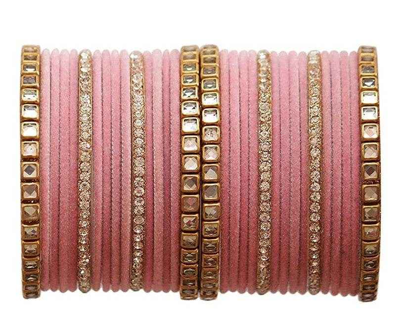 T4 Jewels 18k Gold Plated Zircon Stones And Beads Studded Fashion Jewellery Metal Bangles Set - 68NO