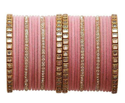 T4 Jewels 18k Gold Plated Zircon Stones And Beads Studded Fashion Jewellery Metal Bangles Set - 68NO