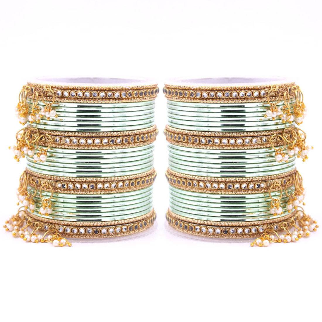 Shining Bangle Set with beaded Jhumki by T4 Jewels Pista T4 Jewels
