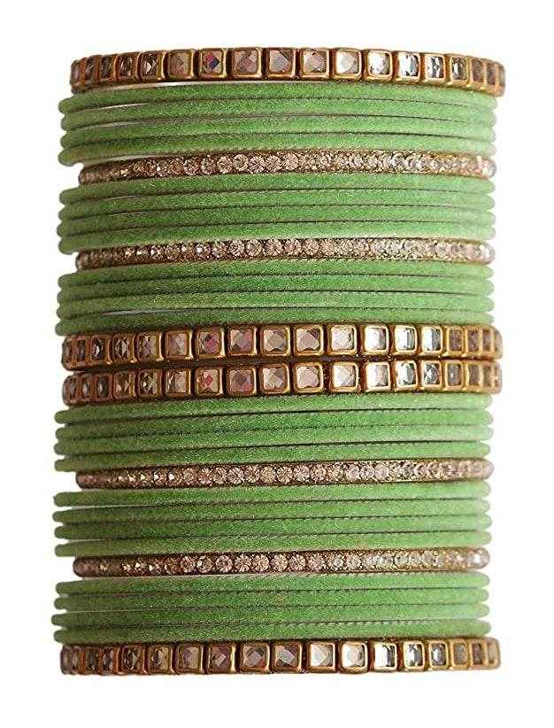 T4 Jewels 18k Gold Plated Zircon Stones And Beads Studded Fashion Jewellery Metal Bangles Set - 68NO