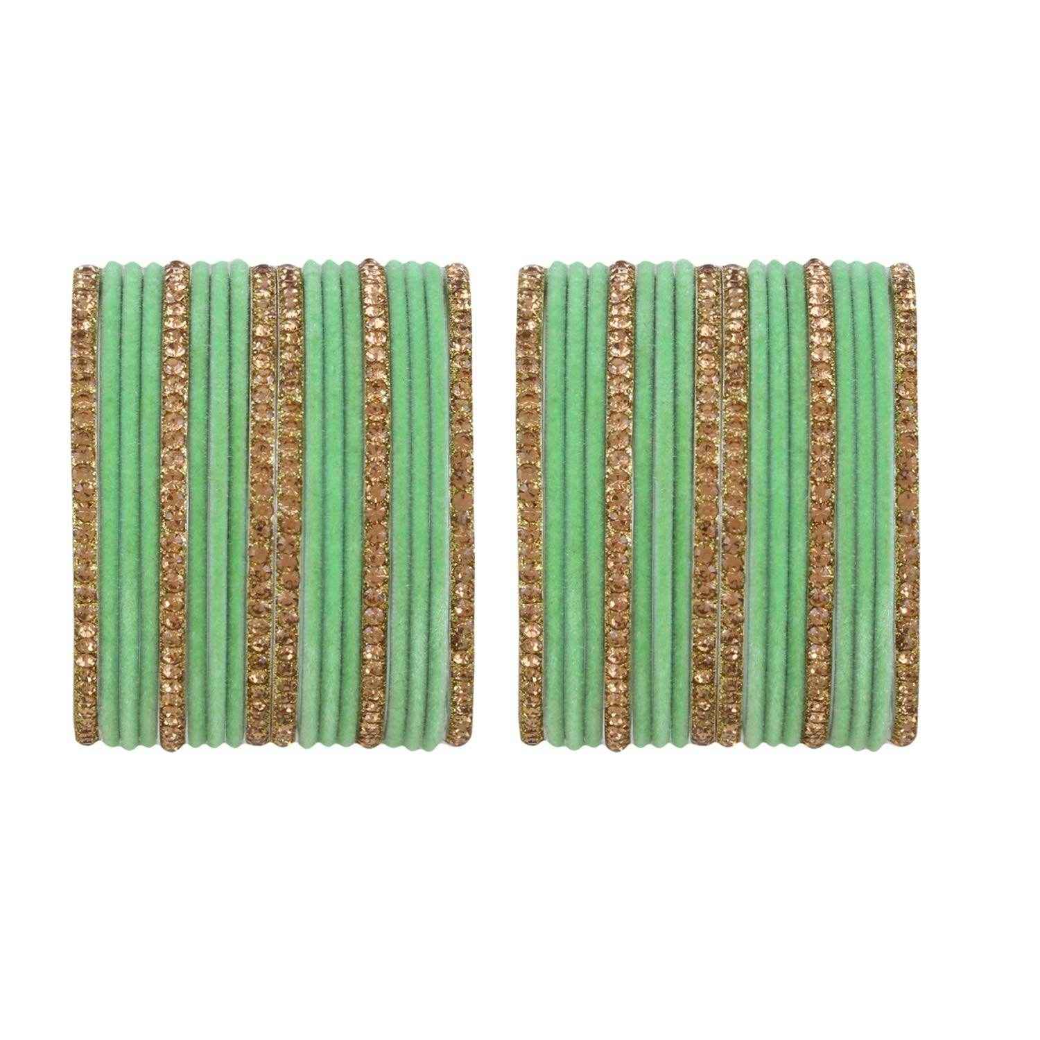 T4 Jewels Velvet Bangle Set With Golden Bangles-69