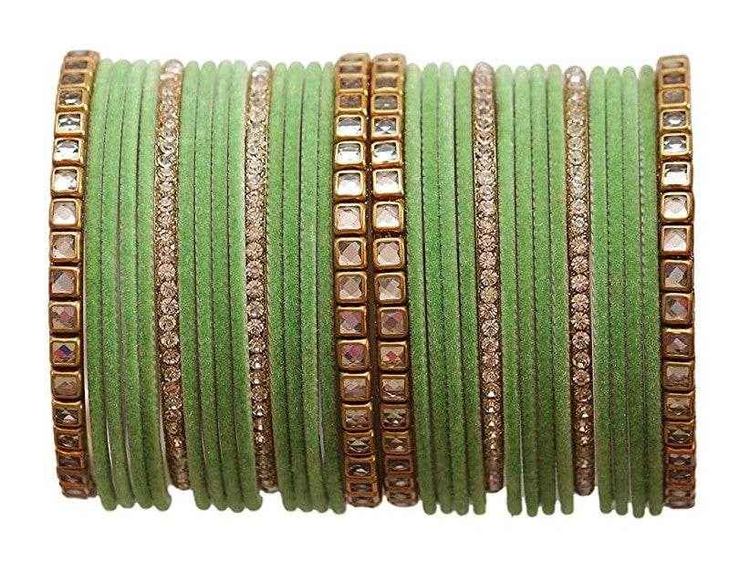 T4 Jewels 18k Gold Plated Zircon Stones And Beads Studded Fashion Jewellery Metal Bangles Set - 68NO