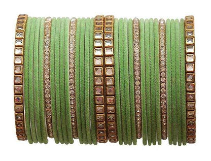 T4 Jewels 18k Gold Plated Zircon Stones And Beads Studded Fashion Jewellery Metal Bangles Set - 68NO