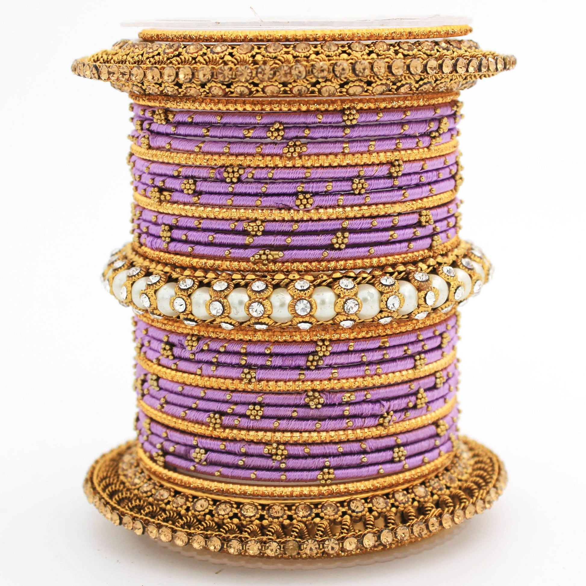 Traditional Thread bangle set with Pearl centre kada by T4 Jewels Purple T4 Jewels