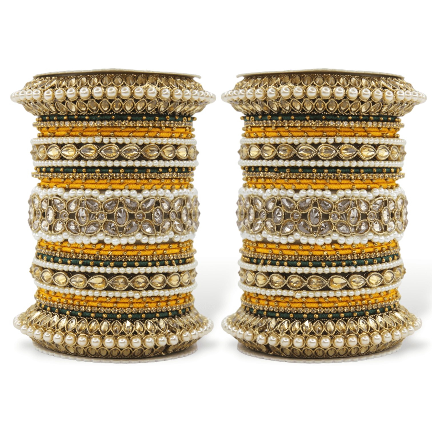 Beautiful Bridal Bangle Set with Pacheli Kada by T4 Jewels Yellow-Green T4 Jewels