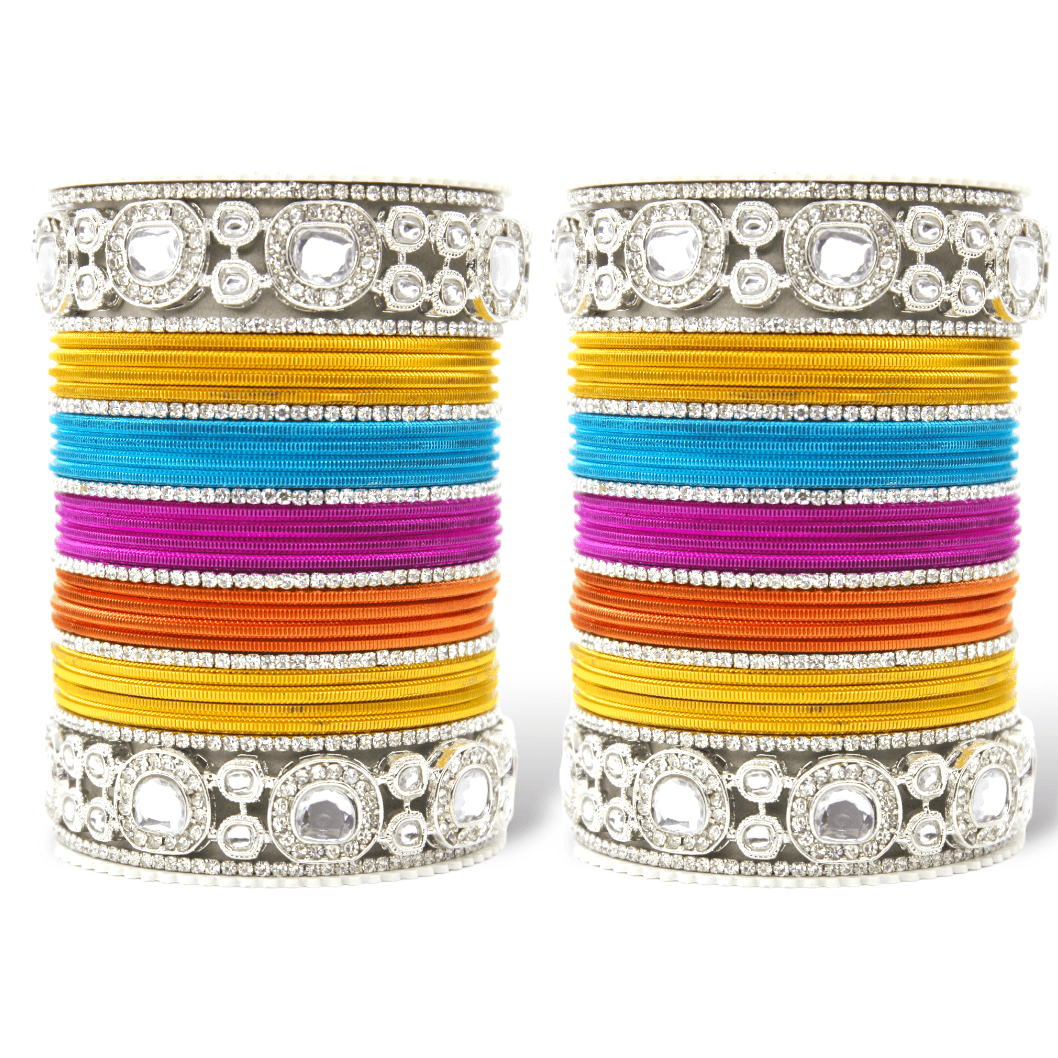 Silver Kundan Bangle set for two hands by T4 Jewels - T4 Jewels