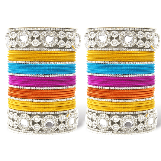 Silver Kundan Bangle set for two hands by T4 Jewels Multi T4 Jewels