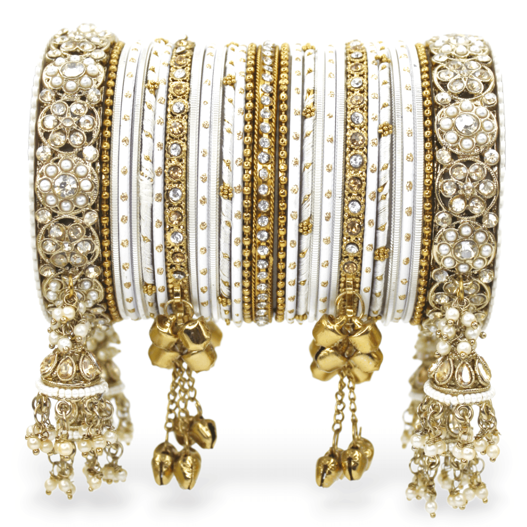 Heavy Jhumki Bangle set for two hands by T4 Jewels White T4 Jewels