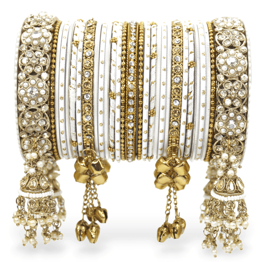 Heavy Jhumki Bangle set for two hands by T4 Jewels White T4 Jewels