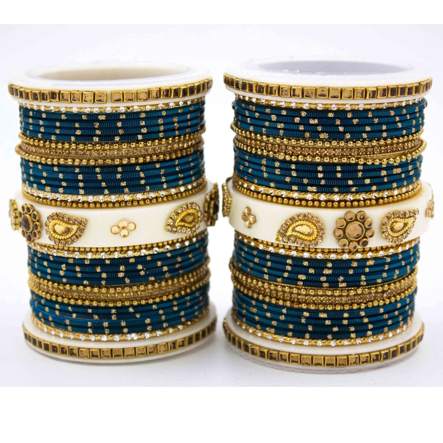 Traditonal Bridal Bangle set with golden dotted design Bottle Green T4 Jewels
