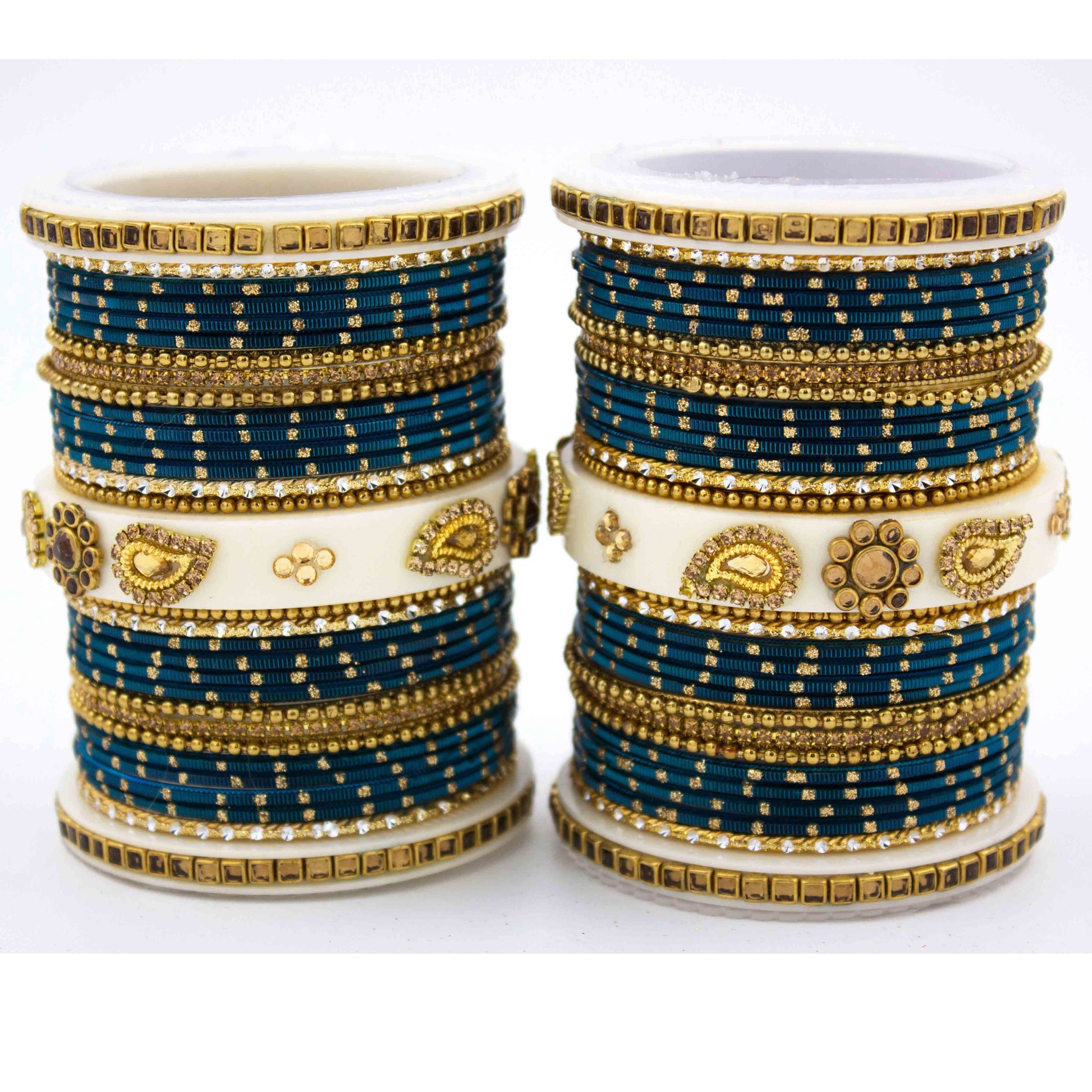 Traditonal Bridal Bangle set with golden dotted design Bottle Green T4 Jewels