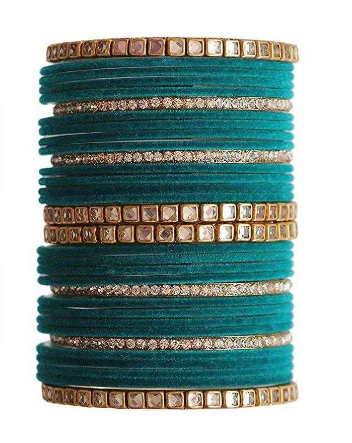 T4 Jewels 18k Gold Plated Zircon Stones And Beads Studded Fashion Jewellery Metal Bangles Set - 68NO