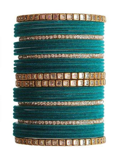T4 Jewels 18k Gold Plated Zircon Stones And Beads Studded Fashion Jewellery Metal Bangles Set - 68NO