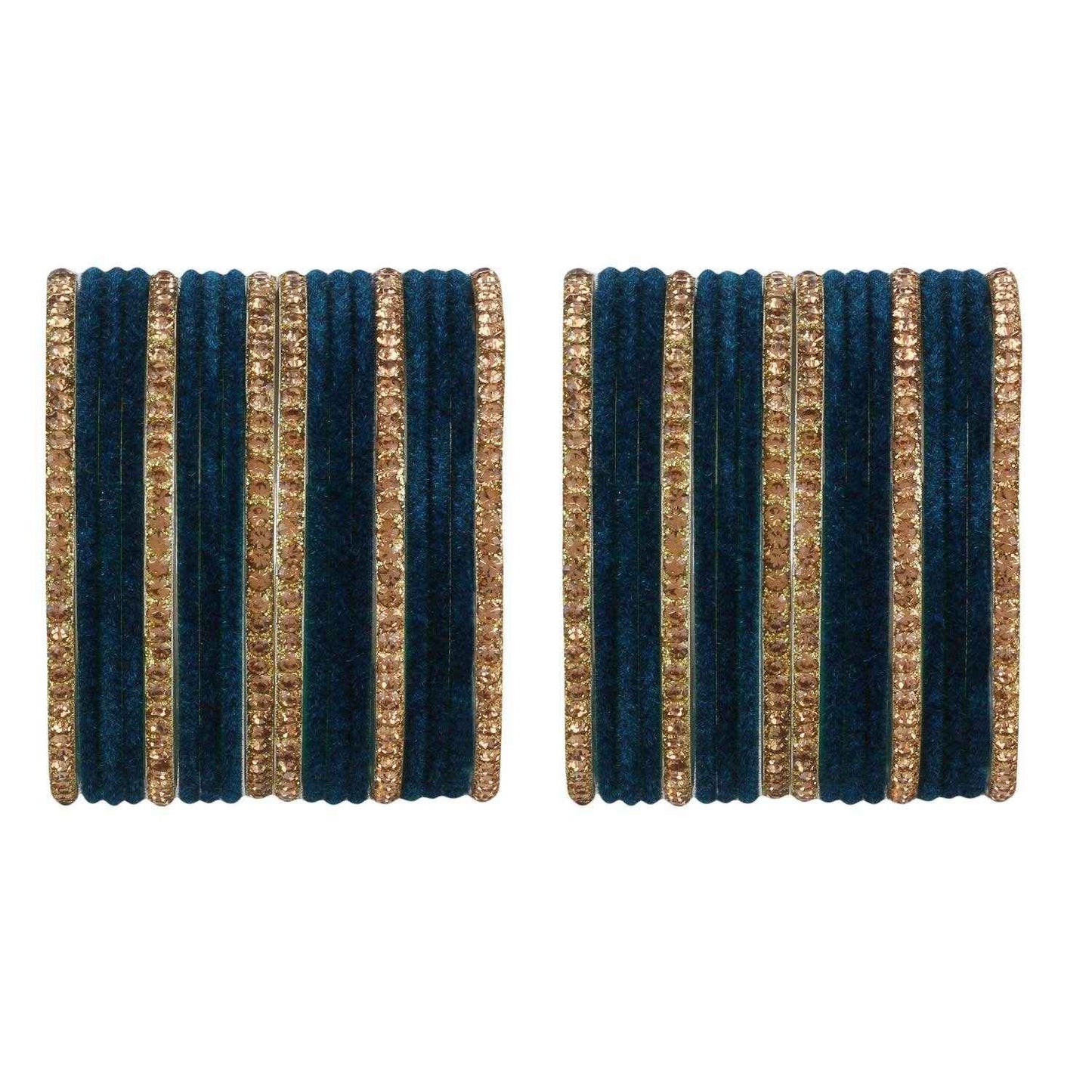 T4 Jewels Velvet Bangle Set With Golden Bangles-69