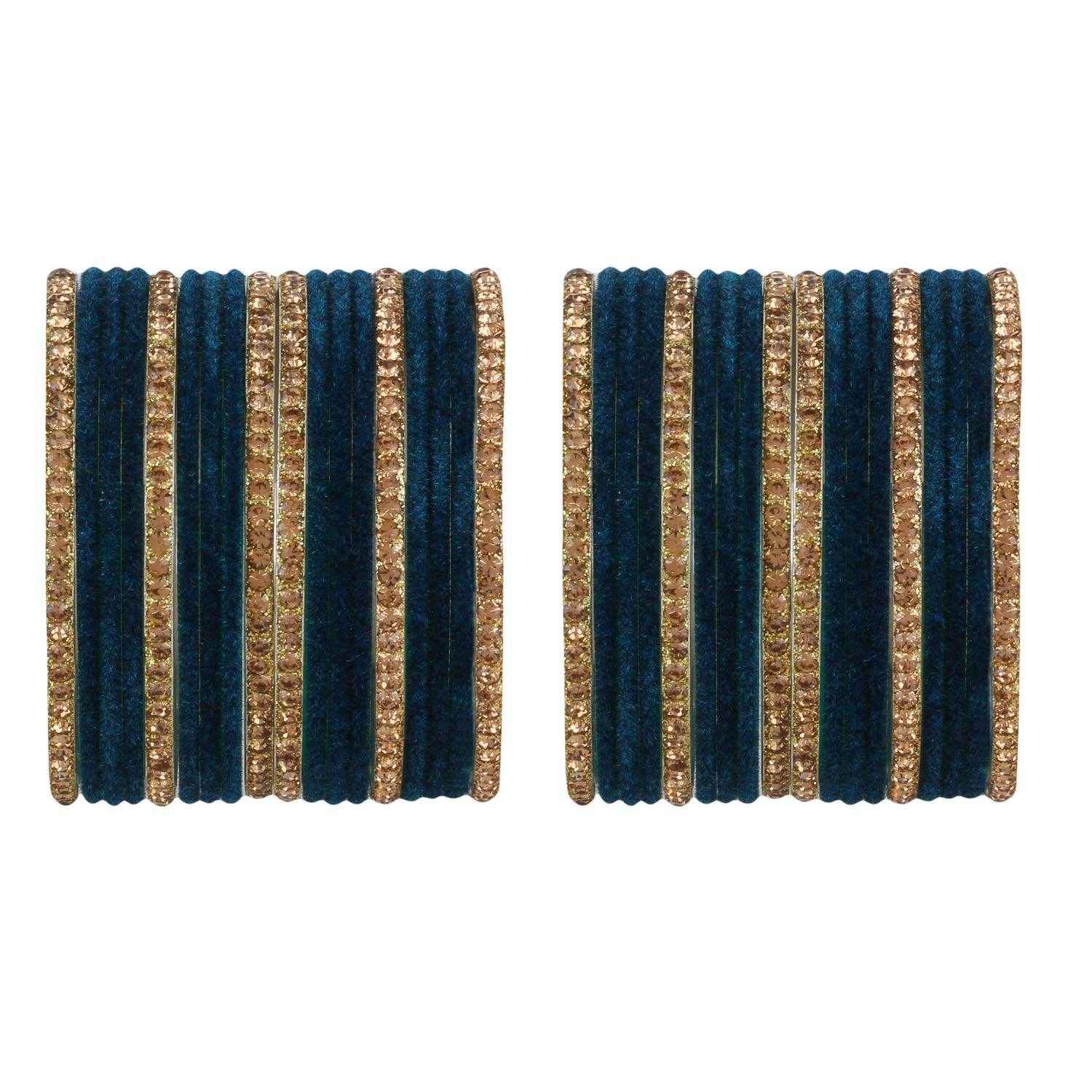 T4 Jewels Velvet Bangle Set With Golden Bangles-69