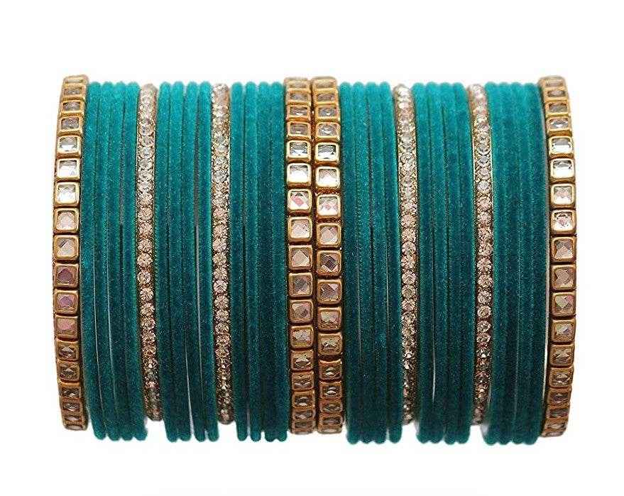 T4 Jewels 18k Gold Plated Zircon Stones And Beads Studded Fashion Jewellery Metal Bangles Set - 68NO